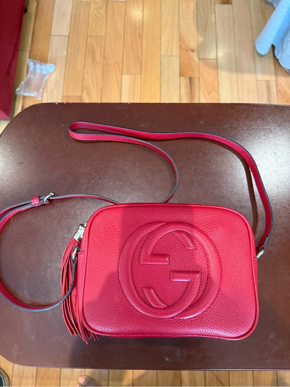 Gucci Red Pebbled Leather Crossbody with Tassel